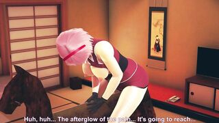 Sakura rubs her pussy on a wooden horse for bdsm