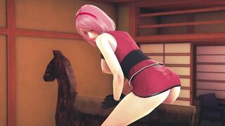 Sakura rubs her pussy on a wooden horse for bdsm