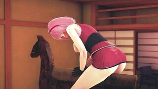 Sakura rubs her pussy on a wooden horse for bdsm
