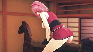 Sakura rubs her pussy on a wooden horse for bdsm
