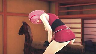 Sakura rubs her pussy on a wooden horse for bdsm
