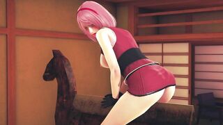 Sakura rubs her pussy on a wooden horse for bdsm
