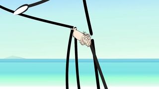 Cartoon Hot Stick Girl Fucking with a Small Dick Sexy Stick Man at Nude Beach
