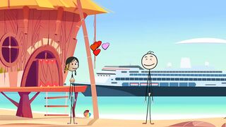 Cartoon Hot Stick Girl Fucking with a Small Dick Sexy Stick Man at Nude Beach