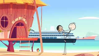 Cartoon Hot Stick Girl Fucking with a Small Dick Sexy Stick Man at Nude Beach