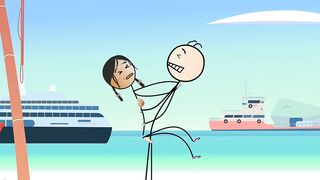 Cartoon Hot Stick Girl Fucking with a Small Dick Sexy Stick Man at Nude Beach
