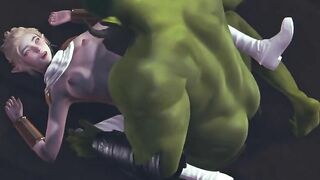 Orc cumshot on the body of a cute elf