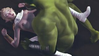 Orc cumshot on the body of a cute elf