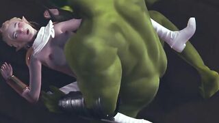 Orc cumshot on the body of a cute elf