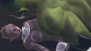Orc cumshot on the body of a cute elf