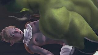 Orc cumshot on the body of a cute elf