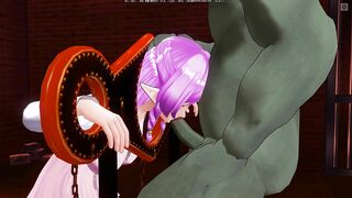 3D HENTAI BDSM Bound elf sucks big orc cock