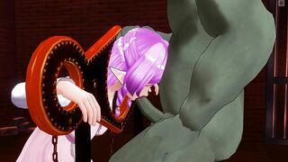 3D HENTAI BDSM Bound elf sucks big orc cock