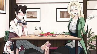 Naruto - Kunoichi Trainer - Tsunade rides cum and Ten Ten gives a footjob