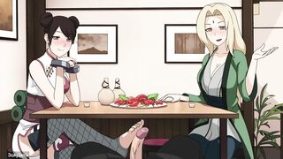 Naruto - Kunoichi Trainer - Tsunade rides cum and Ten Ten gives a footjob