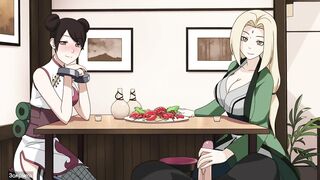 Naruto - Kunoichi Trainer - Tsunade rides cum and Ten Ten gives a footjob