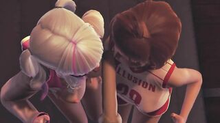 Double blowjob from schoolgirls in the gym