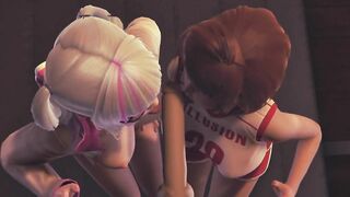 Double blowjob from schoolgirls in the gym