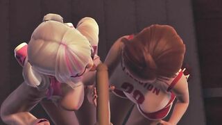 Double blowjob from schoolgirls in the gym