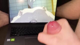 The guy jerks off on hentai and sweetly cums