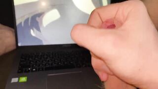 The guy jerks off on hentai and sweetly cums