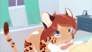 Furry lynx sucking a huge dick