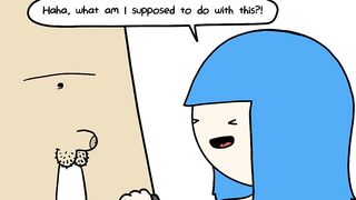 Blue Haired Slut Humiliates Pathetic Tiny Penis And Then Sucks It For Fun