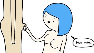 Blue Haired Slut Humiliates Pathetic Tiny Penis And Then Sucks It For Fun