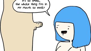 Blue Haired Slut Humiliates Pathetic Tiny Penis And Then Sucks It For Fun