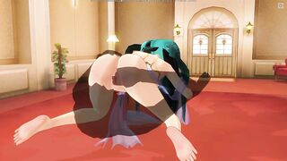 3D HENTAI Blue hair girl fucks in 69 position