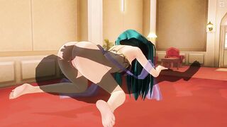 3D HENTAI Blue hair girl fucks in 69 position