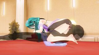 3D HENTAI Blue hair girl fucks in 69 position