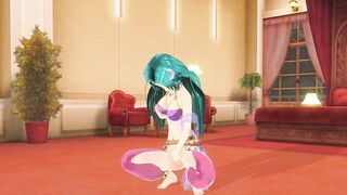 3D HENTAI Girl with blue hair masturbates her pussy and cums