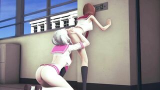 girl licked the pussy of a redhead friend in the school corridor