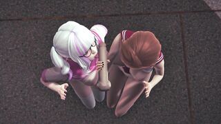 Two schoolgirls handjob of a classmate