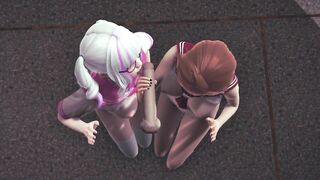 Two schoolgirls handjob of a classmate
