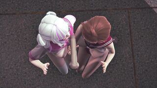 Two schoolgirls handjob of a classmate
