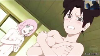 Naruto interrupted the girls' bath. I ended up fucking