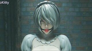 Horny Nier 2b's Special Treatment - Fast Double Penetration Dildo Machine