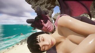 Demon seduces lesbian on the beach
