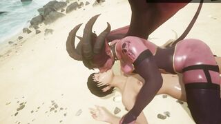 Demon seduces lesbian on the beach