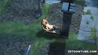 Busty 3D cartoon babe getting fucked hard by a zombie