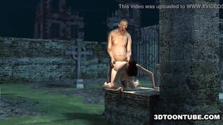 Busty 3D cartoon babe getting fucked hard by a zombie
