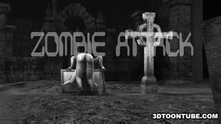 Busty 3D cartoon babe getting fucked hard by a zombie