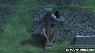 Busty 3D cartoon babe getting fucked hard by a zombie