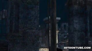Busty 3D cartoon babe getting fucked hard by a zombie