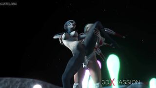 An alien gets fucked by spacewoman in spacesuit with strapon
