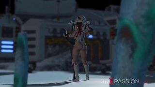 An alien gets fucked by spacewoman in spacesuit with strapon