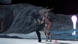 An alien gets fucked by spacewoman in spacesuit with strapon