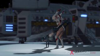 An alien gets fucked by spacewoman in spacesuit with strapon